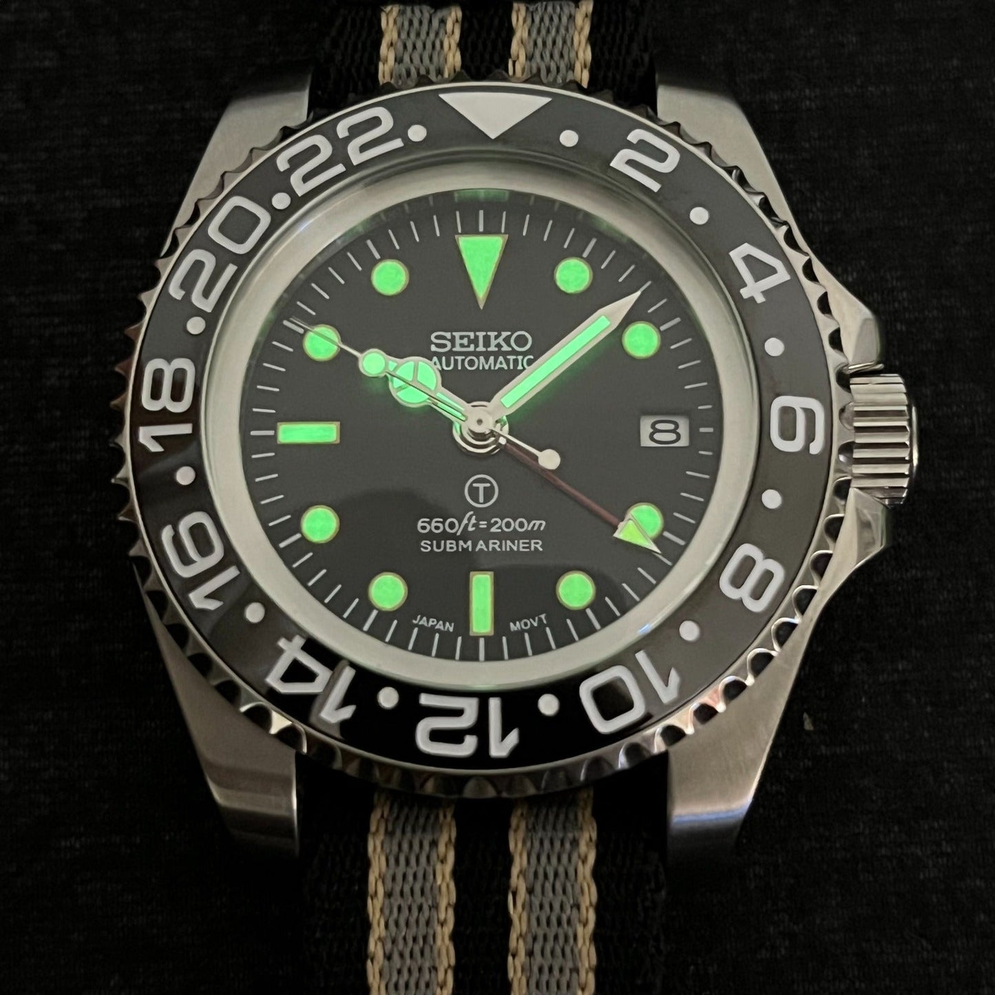 Custom SeikoVintage Milsub GMT JB Mod - 44MM - Steel 904L