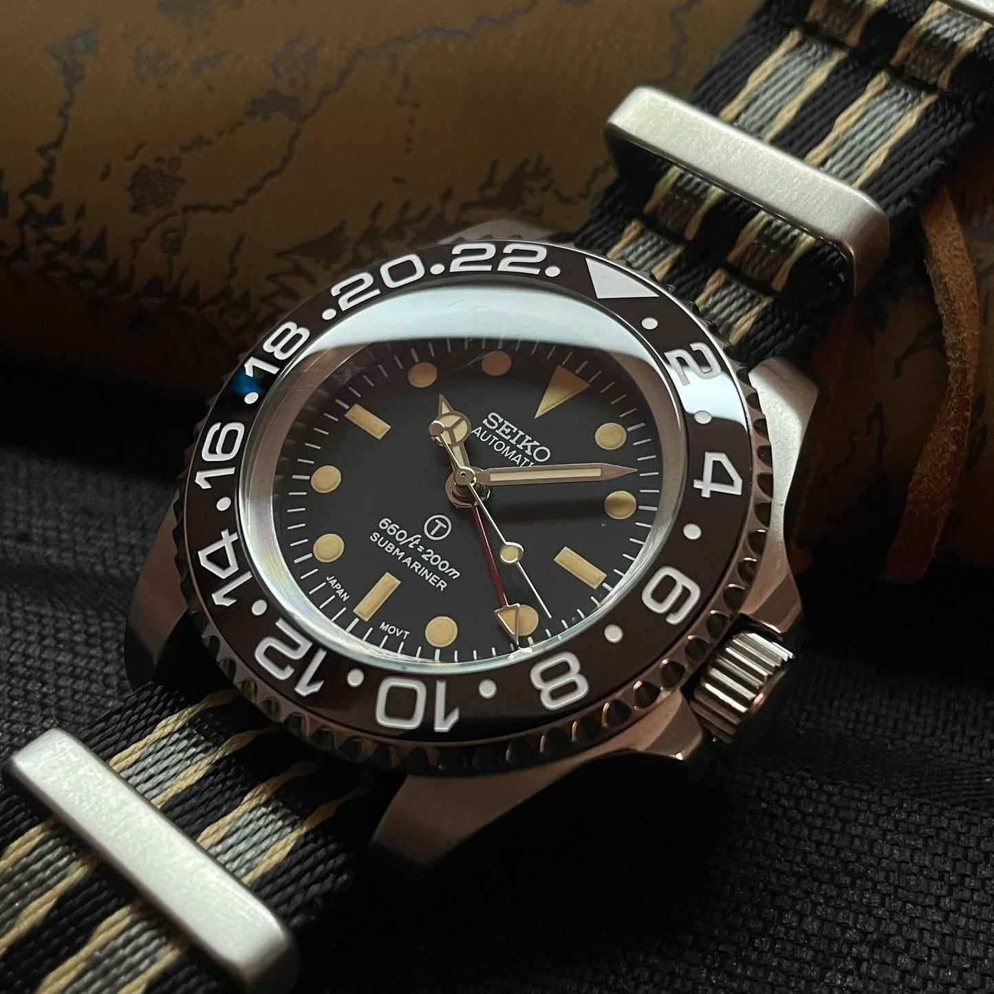 Custom SeikoVintage Milsub GMT JB Mod - 44MM - Steel 904L