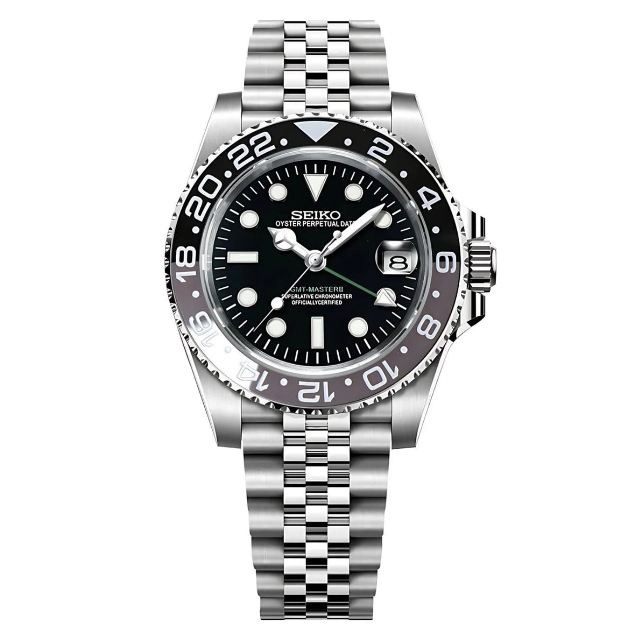 Seiko Mod GMT Watch Bruce Wayne Three steel ball strap