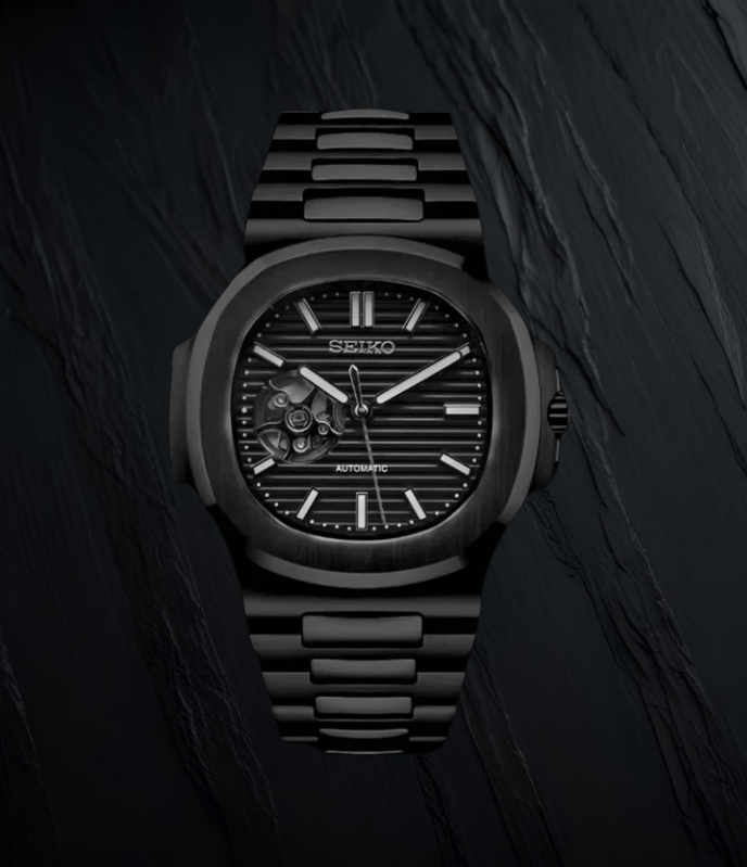 Seiko Mod Nautilus All Black (Open Heart) black 41mm