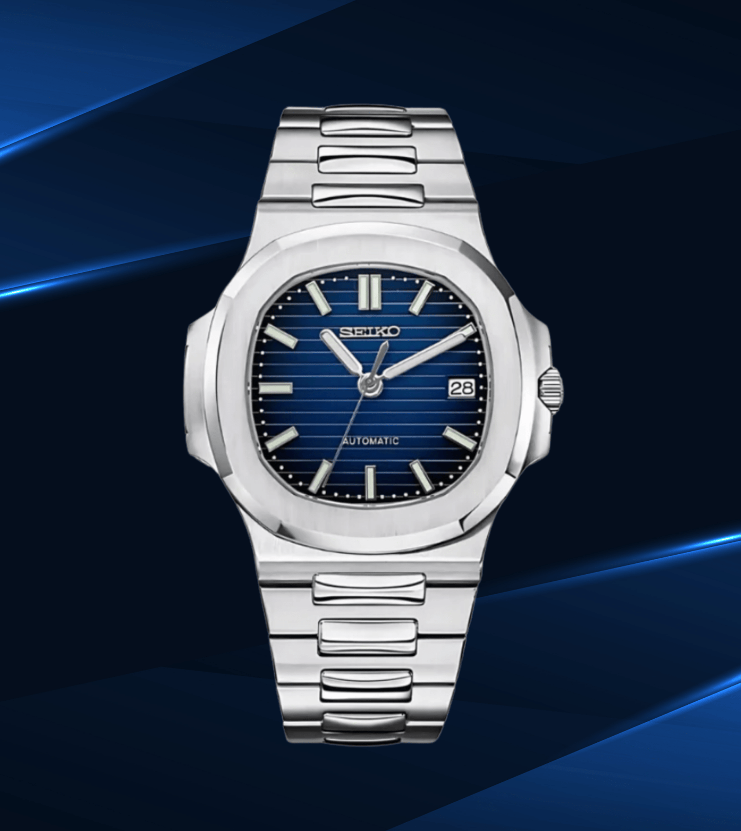 Seiko Mod Watch Nautilus Silver Blue dial 41mm