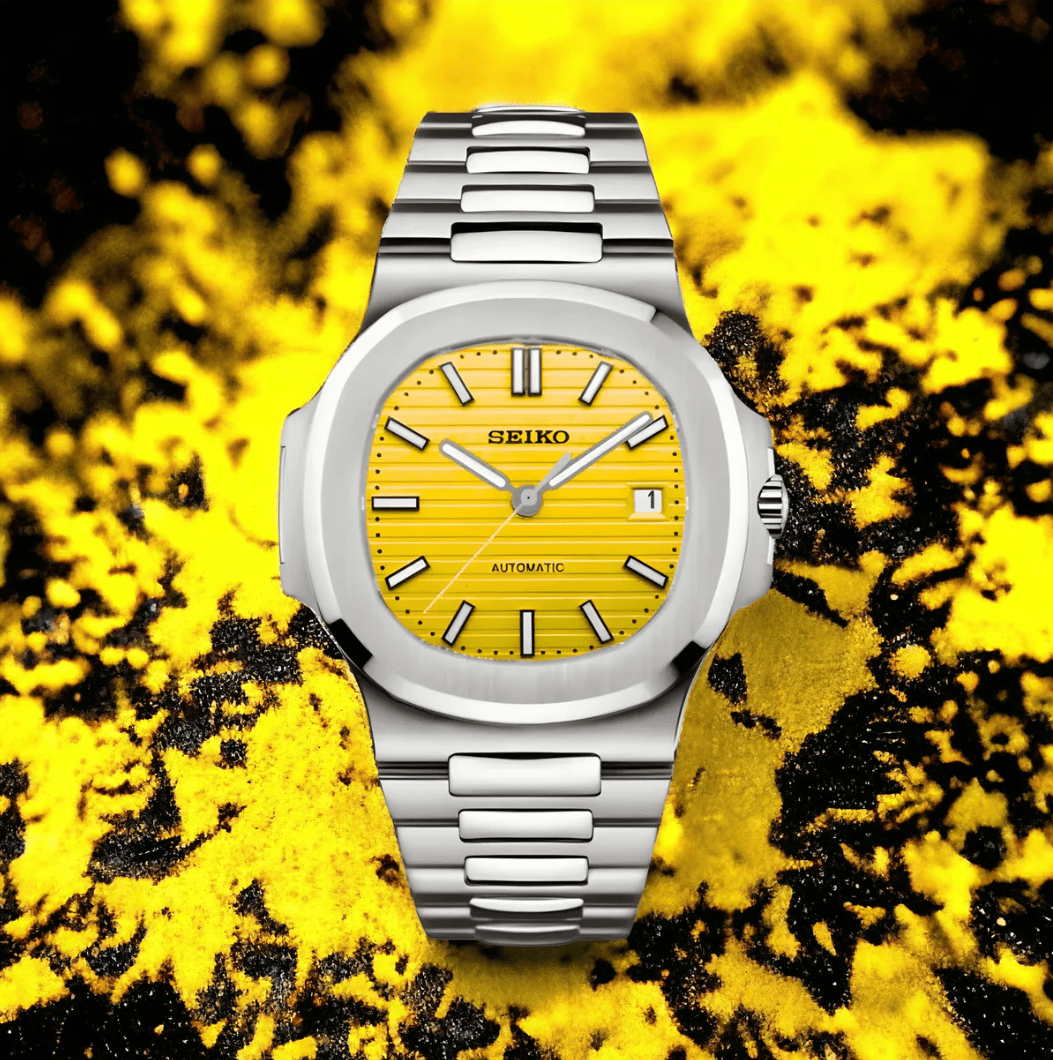 Seiko Mod Watch Nautilus Silver Yellow dial