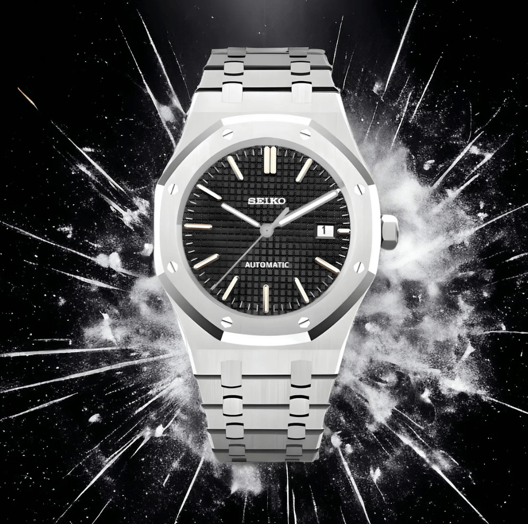 Seiko Mod Watch Royal Oak Classic Black dial Three steel ball strap