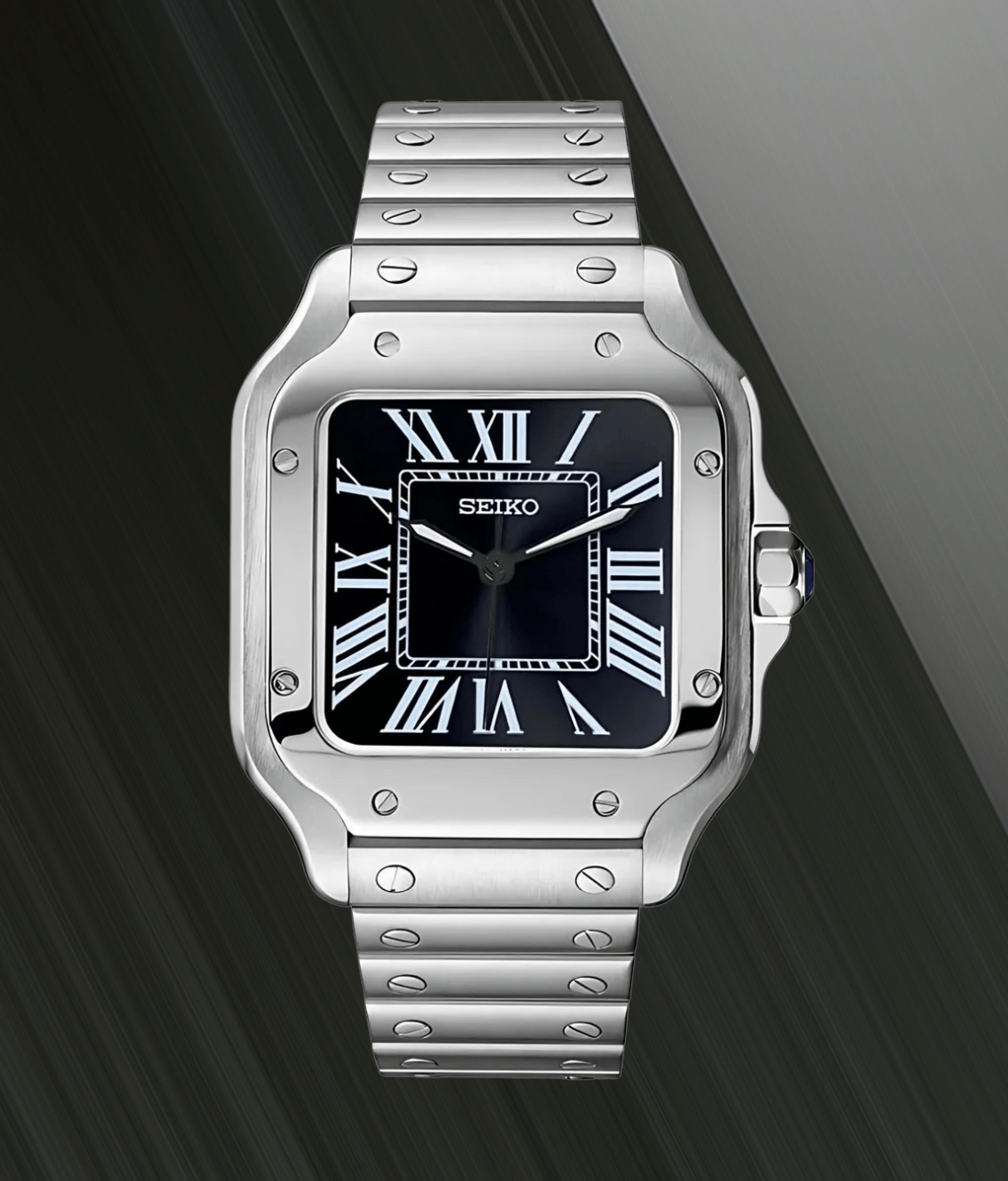 Seiko Mod Santos Classic Black Silver ring mouth 38mm