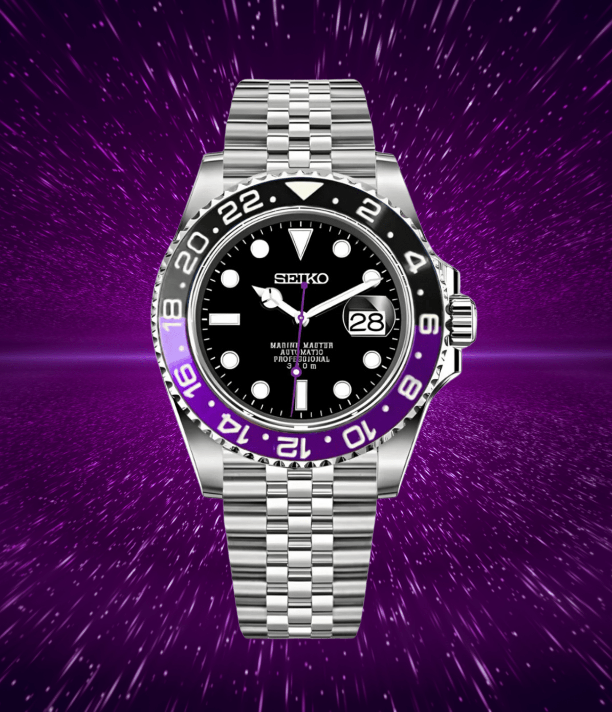 Seiko Mod Watch Submariner Purple Black Color ring mouth