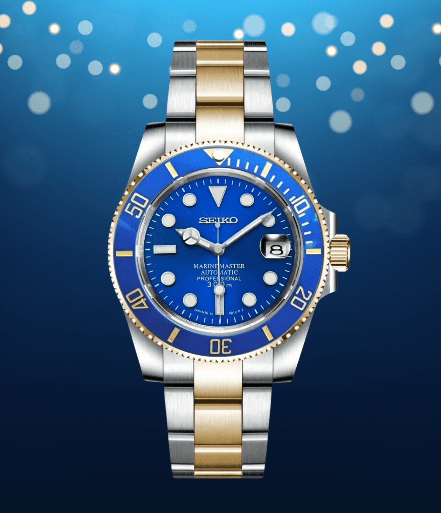 Seiko Mod Watch Submariner Twotone Blue dial